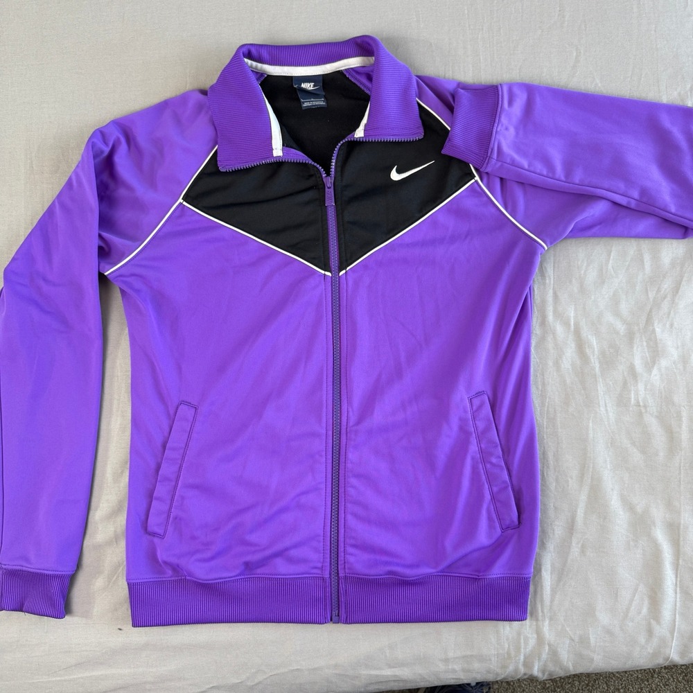 Nike Track Jacket Large Womens Full Zip Purple Black White‎ Athletic Coat
